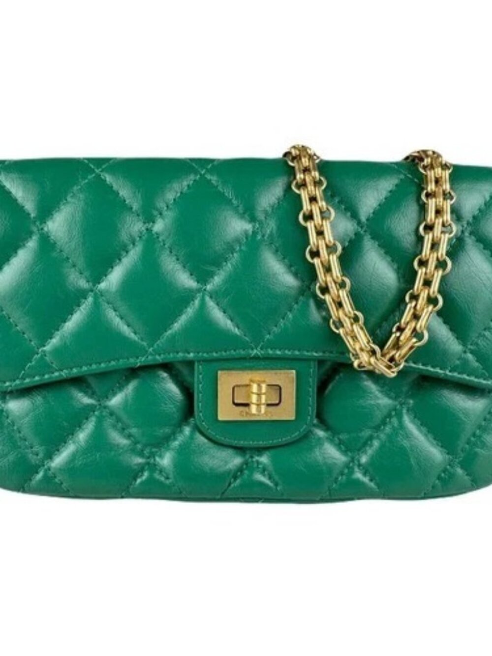 Auth CHANEL 2.55 Shoulder Bag Chain Wallet Green/Gold Leather/Gold - z8958
